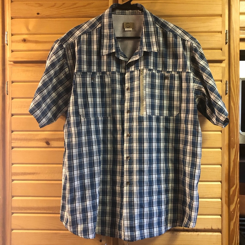 HABAND TRAVELERS Men's Blue Plaid Shirt With Vented Back, Size XL